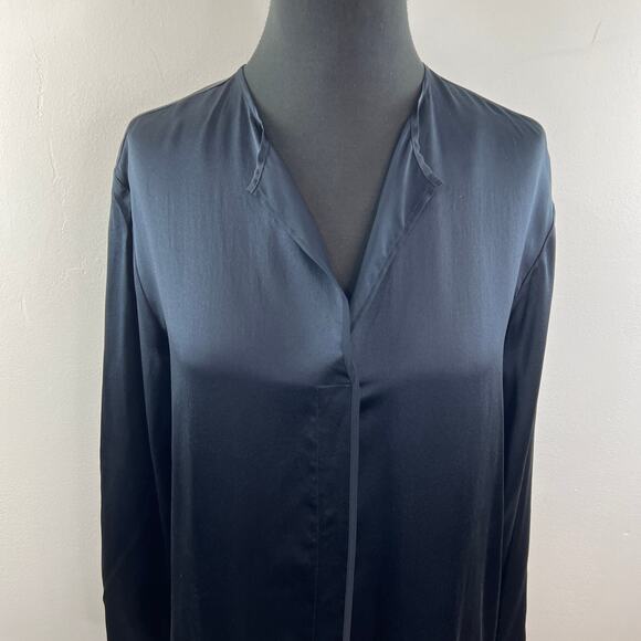 VINTAGE Elie Tahari Black Top Silk Split-Neck Bell Sleeve Pullover Size Large L - Picture 3 of 10